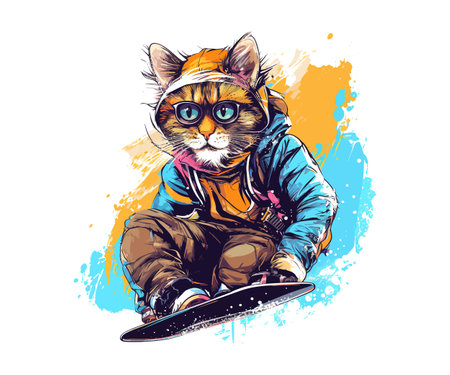 Cat on Snowboard. Snowboarder. Vector illustration design.のイラスト素材