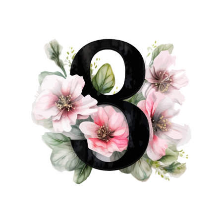 Black composition of March 8 with watercolor flowers. Woman's day. Vector illustration design.のイラスト素材