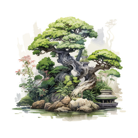 Bonsai garden watercolor. Vector illustration design.のイラスト素材