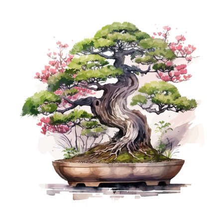 Bonsai garden watercolor. Vector illustration design.のイラスト素材