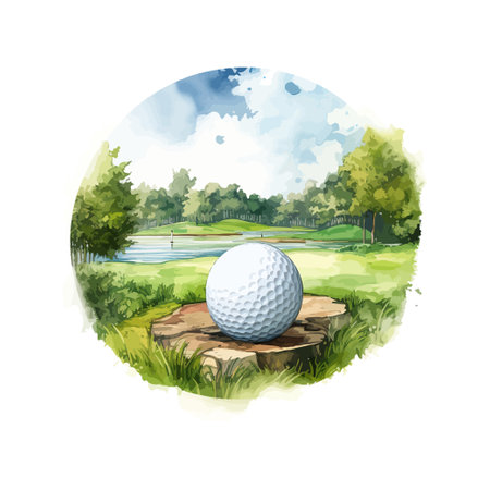 Golf ball with golf course watercolor. Vector illustration design.のイラスト素材