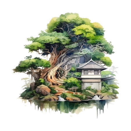 Bonsai garden watercolor. Vector illustration design.のイラスト素材