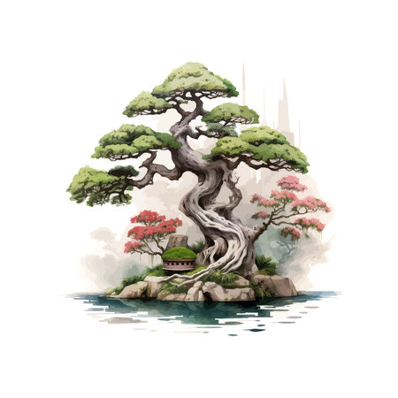 Bonsai garden watercolor. Vector illustration design.のイラスト素材