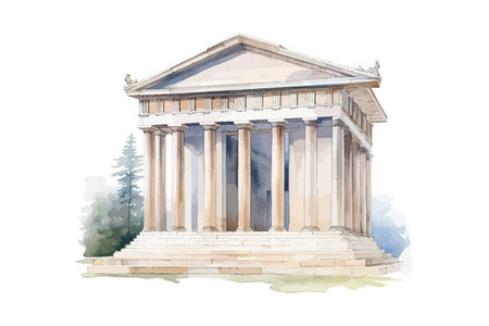 Greek gray column architecture watercolor. Vector illustration design.のイラスト素材