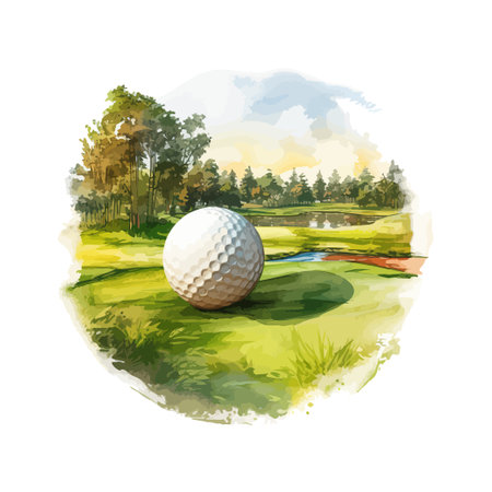 Golf ball with golf course watercolor. Vector illustration design.のイラスト素材