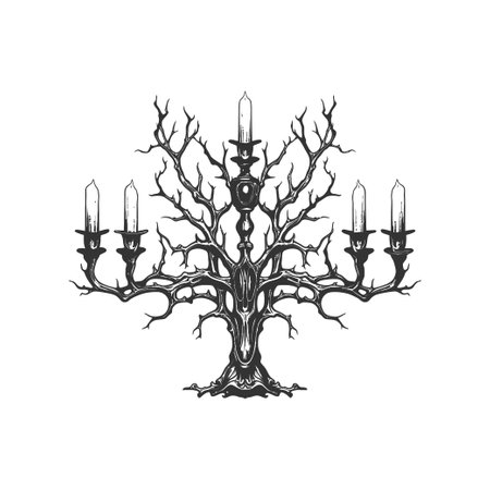 Gothic wooden candlestick with candles. Vector illustration design.のイラスト素材