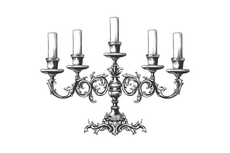 Hand drawn vintage candlestick with candles. Vector illustration design.のイラスト素材