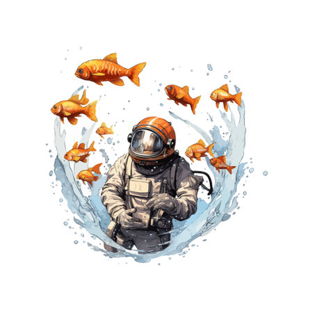 Scuba diver and goldfish. Vector illustration design.のイラスト素材