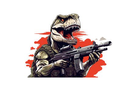 Dinosaur firing a machine gun. Vector illustration design