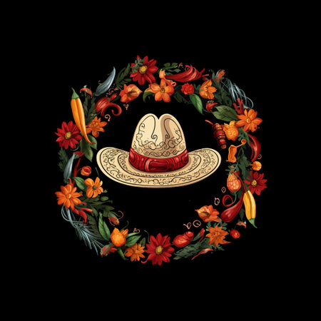 Mexican hat and peppers. Vector illustration design. Vector illustration design.のイラスト素材