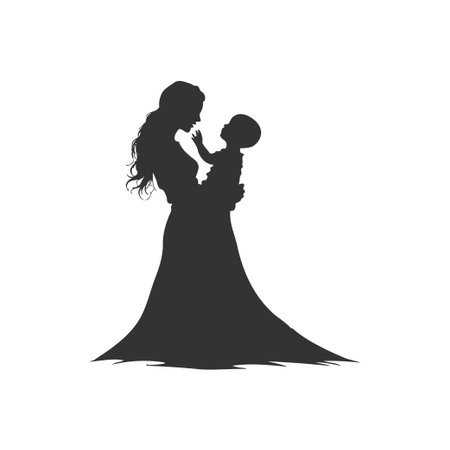 Mother holding a child silhouette. Vector illustration design.のイラスト素材