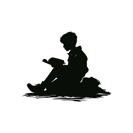 Contemplative Child Reading Silhouette. Vector illustration design.のイラスト素材