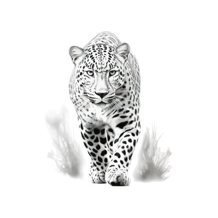 Leopard Stalking Forward in Monochrome. Hand drawn style. Vector illustration designのイラスト素材
