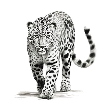 Monochrome Illustration of a Leopard in Stride. Hand drawn style. Vector illustration designのイラスト素材