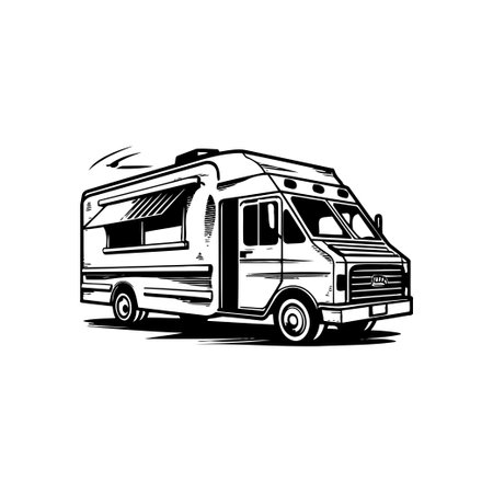 Classic Food Truck in Monochrome. Vector illustration design.のイラスト素材