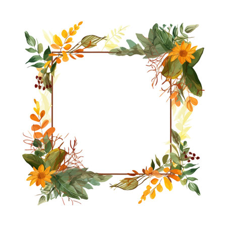 Golden Autumn Square Floral Frame. Vector illustration design.のイラスト素材