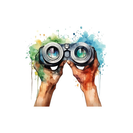 Colorful Hands with Binoculars Creative watercolor style. Vector illustration design.のイラスト素材