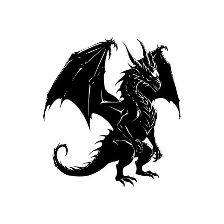 Epic Dragon Silhouette in Striking Black. Vector illustration design.のイラスト素材