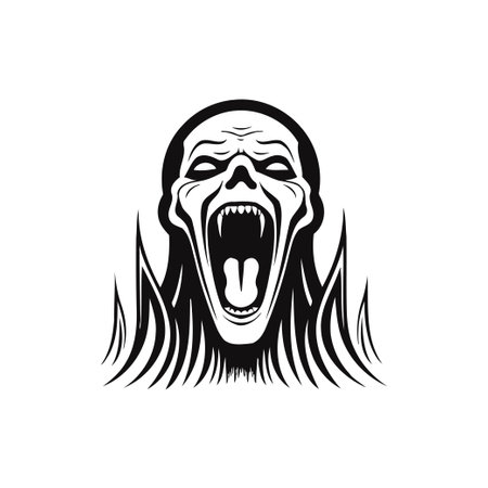 Screaming Fiery Skull Artistic Black and White Design. Vector illustration design.のイラスト素材