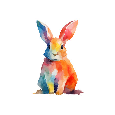 Rainbow-Colored Rabbit Watercolor Painting. Vector illustration design.のイラスト素材
