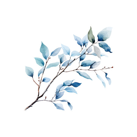 Watercolor Branch with Blue Leaves. Vector illustration design.のイラスト素材
