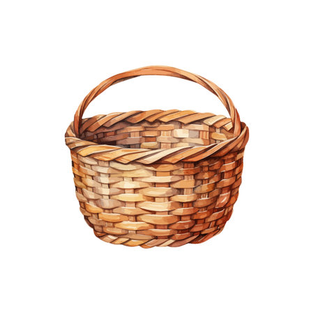 Realistic Woven Basket Watercolor. Vector illustration design.のイラスト素材