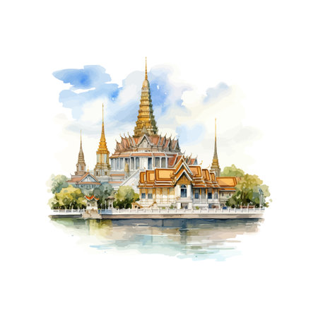 Watercolor Art of Bangkok's Temple of Dawn. Vector illustration design.のイラスト素材