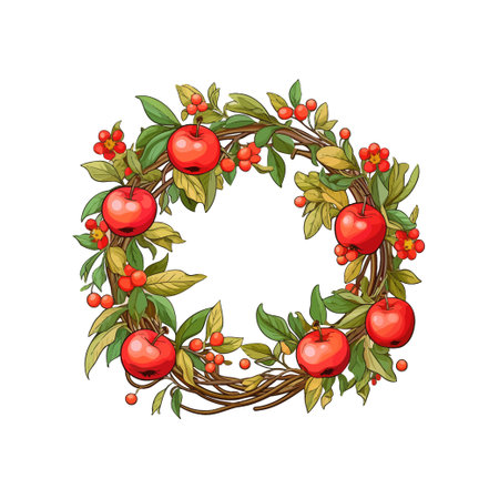 Autumn Apple and Berry Wreath. Vector illustration design.のイラスト素材