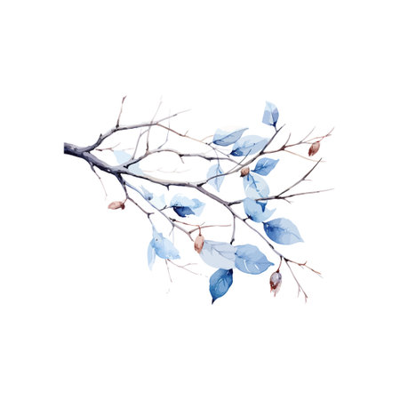 Botanical Watercolor Illustration with Blue Leaves. Vector illustration design.のイラスト素材
