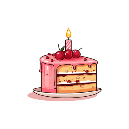 Colorful Birthday Cake Slice with Candle. Vector illustration design.のイラスト素材