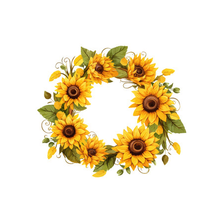 Circular Sunflower Garland. Vector illustration design.のイラスト素材
