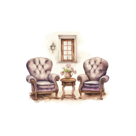 Vintage Cozy Armchair Set watercolor style. Vector illustration design.のイラスト素材