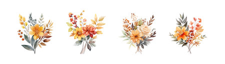 Autumnal Watercolor Floral Bouquets Collection. Vector illustration design.のイラスト素材