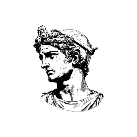Classic Greek Helmet on Warrior Bust Sketch Hand drawn style. Vector illustration designのイラスト素材