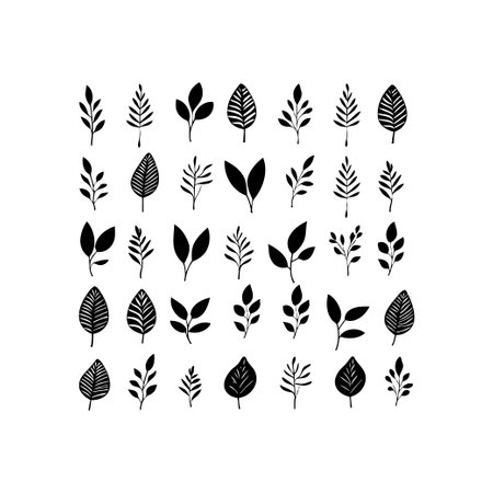 Collection of Black Silhouette Leaves and Branches. Vector illustration designのイラスト素材