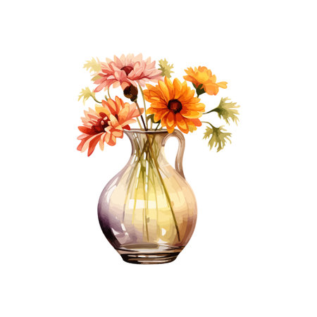 Watercolor Vase with Autumn Flowers. Vector illustration design.のイラスト素材