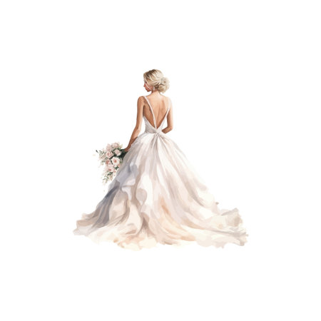 Graceful Bride in Flowing Wedding Gown watercolor style. Vector illustration design.のイラスト素材