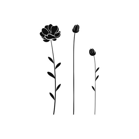 Elegant Black Tulip Silhouette. Hand drawn style. Vector illustration designのイラスト素材