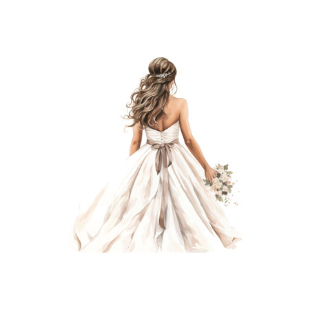 Watercolor Bride in Elegant White Dress. Vector illustration design.のイラスト素材