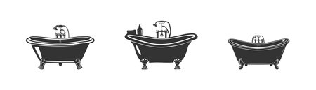 Vintage Clawfoot Bathtubs with Elegant Faucets. Vector illustration design.