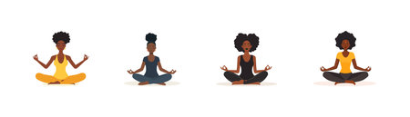 Diverse Women Practicing Meditation. Vector illustration design.のイラスト素材