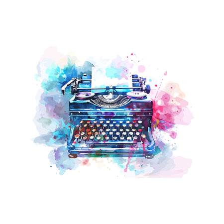 Colorful Watercolor Vintage Typewriter. Vector illustration design.のイラスト素材