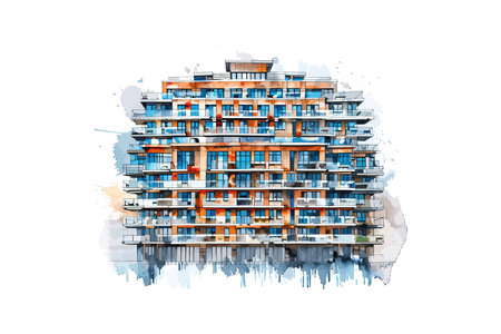 Abstract Watercolor of Multistory Residential Building. Vector illustration design.のイラスト素材