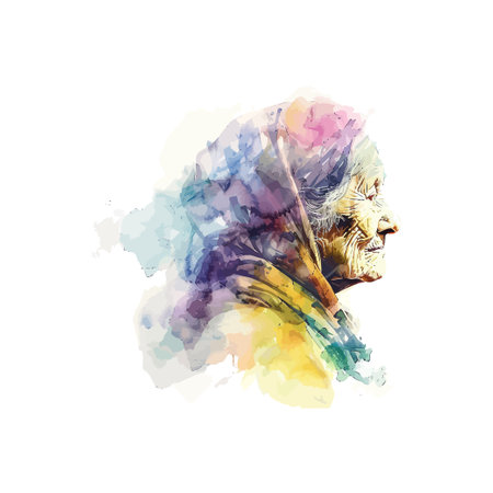 Colorful Elderly Woman Watercolor Art. Vector illustration design.のイラスト素材