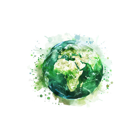 Green Watercolor Illustration of Africa on Earth. Vector illustration design.のイラスト素材