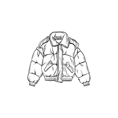 Ink Sketch of Puffy Winter Jacket. Vector illustration design.のイラスト素材