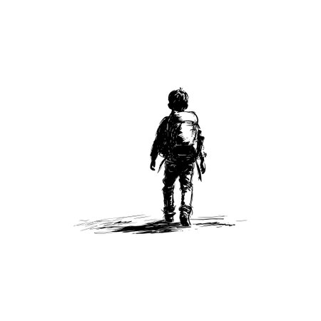 Child Walking Away with Backpack Silhouette. Vector illustration design.のイラスト素材