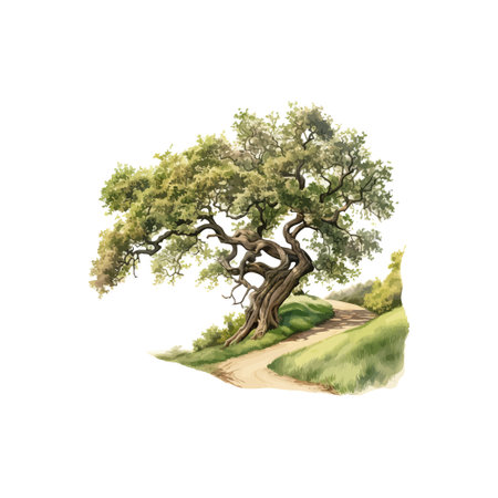 Majestic Old Tree on a Country Path. Vector illustration design.のイラスト素材