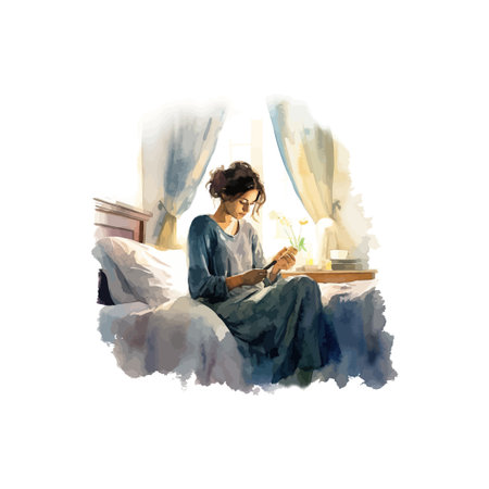 Contemplative Evening Read Watercolor. Vector illustration design.のイラスト素材