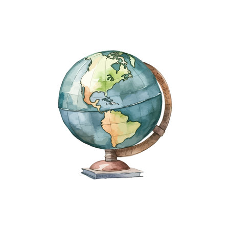 Hand-Painted Watercolor Globe on Stand. Vector illustration design.のイラスト素材